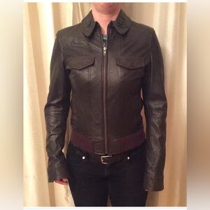 Stylish Women's Brown Leather Jacket medium